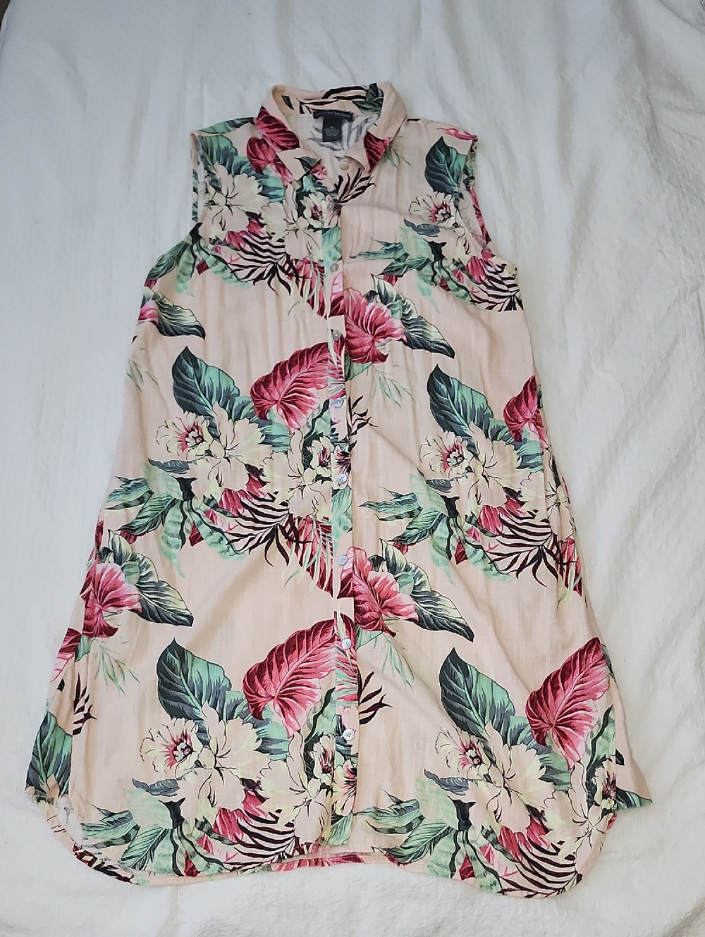 Sleeveless Pink Tropical Floral Button-Front Dress for Girls